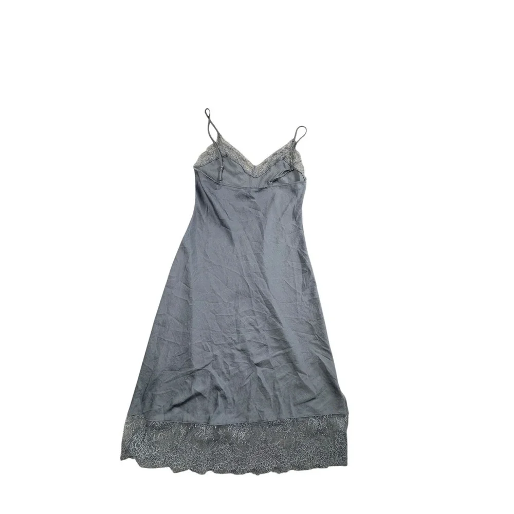 Victoria's Secret Gray Lace Trim Satin Slip Chemise‎ Nightgown Women M